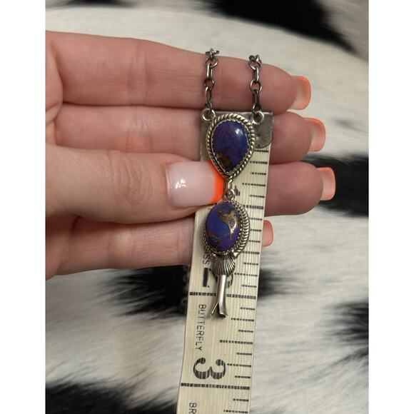 Native American Sterling Silver Purple Mojave 2 Stone Lariat Dangle Necklace - Picture 11 of 11